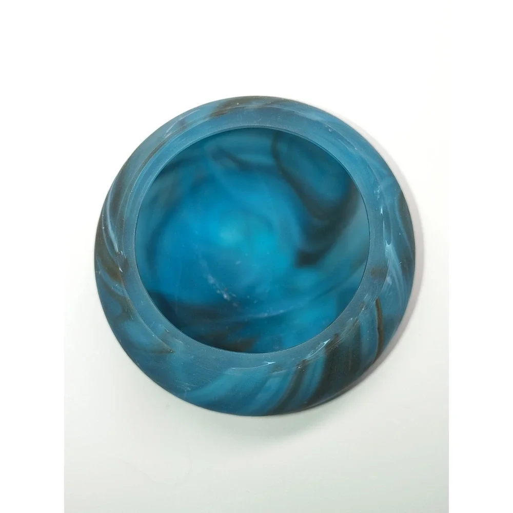 Blown Glass Candle Holder Or Vase Blue W Black Swirls Handmade‎ Home Decor